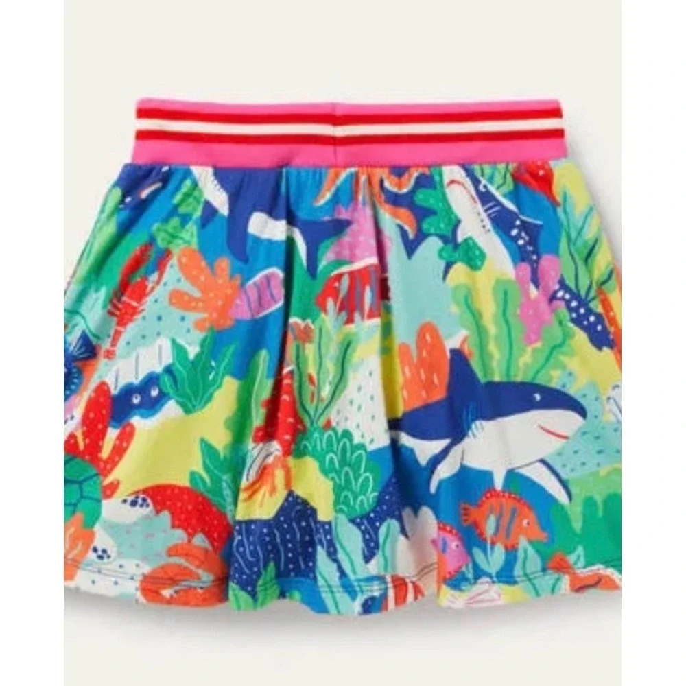 Mini Boden skort colorful all-over sea life print striped drawstring waist‎ 9/10